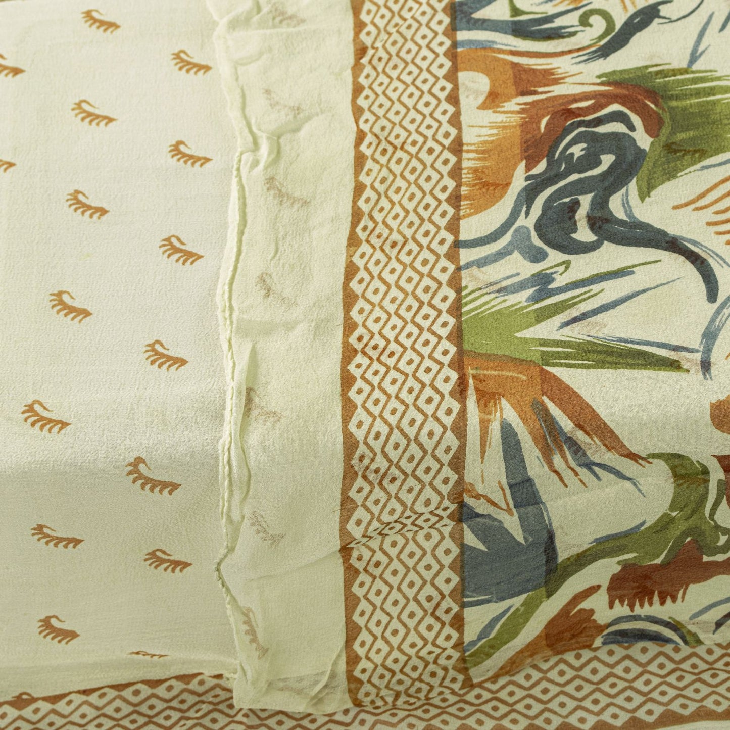 Sanskriti Vintage Dupatta Stole Cream Pure Georgette Silk Floral Printed Veil
