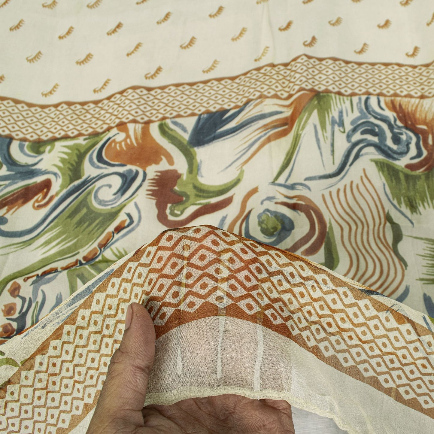 Sanskriti Vintage Dupatta Stole Cream Pure Georgette Silk Floral Printed Veil