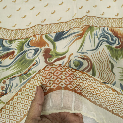 Sanskriti Vintage Dupatta Stole Cream Pure Georgette Silk Floral Printed Veil
