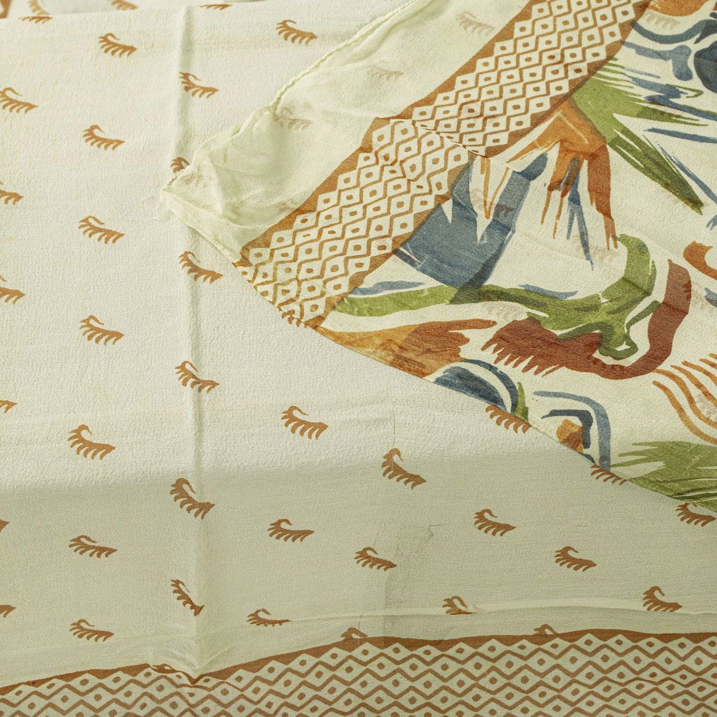 Sanskriti Vintage Dupatta Stole Cream Pure Georgette Silk Floral Printed Veil