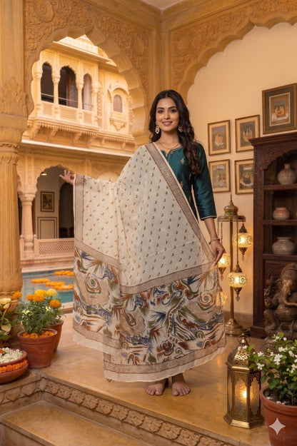Sanskriti Vintage Dupatta Stole Cream Pure Georgette Silk Floral Printed Veil