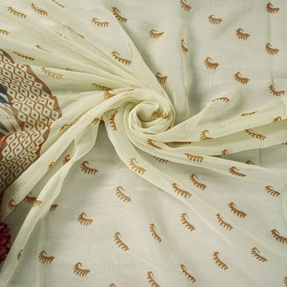 Sanskriti Vintage Dupatta Stole Cream Pure Georgette Silk Floral Printed Veil