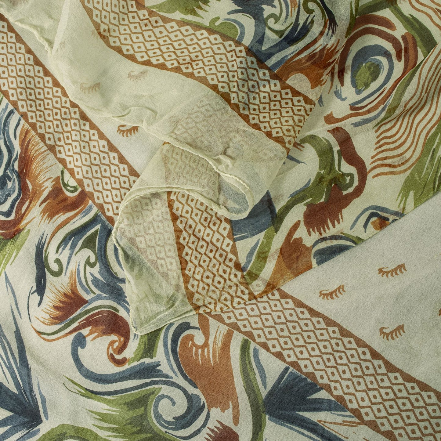 Sanskriti Vintage Dupatta Stole Cream Pure Georgette Silk Floral Printed Veil