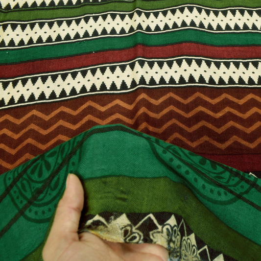 Sanskriti Vintage Multicolor Blend Wool Dupatta Stole Block Printed Wrap Veil