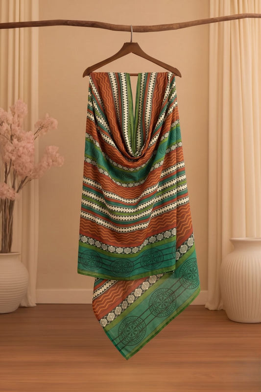 Sanskriti Vintage Multicolor Blend Wool Dupatta Stole Block Printed Wrap Veil