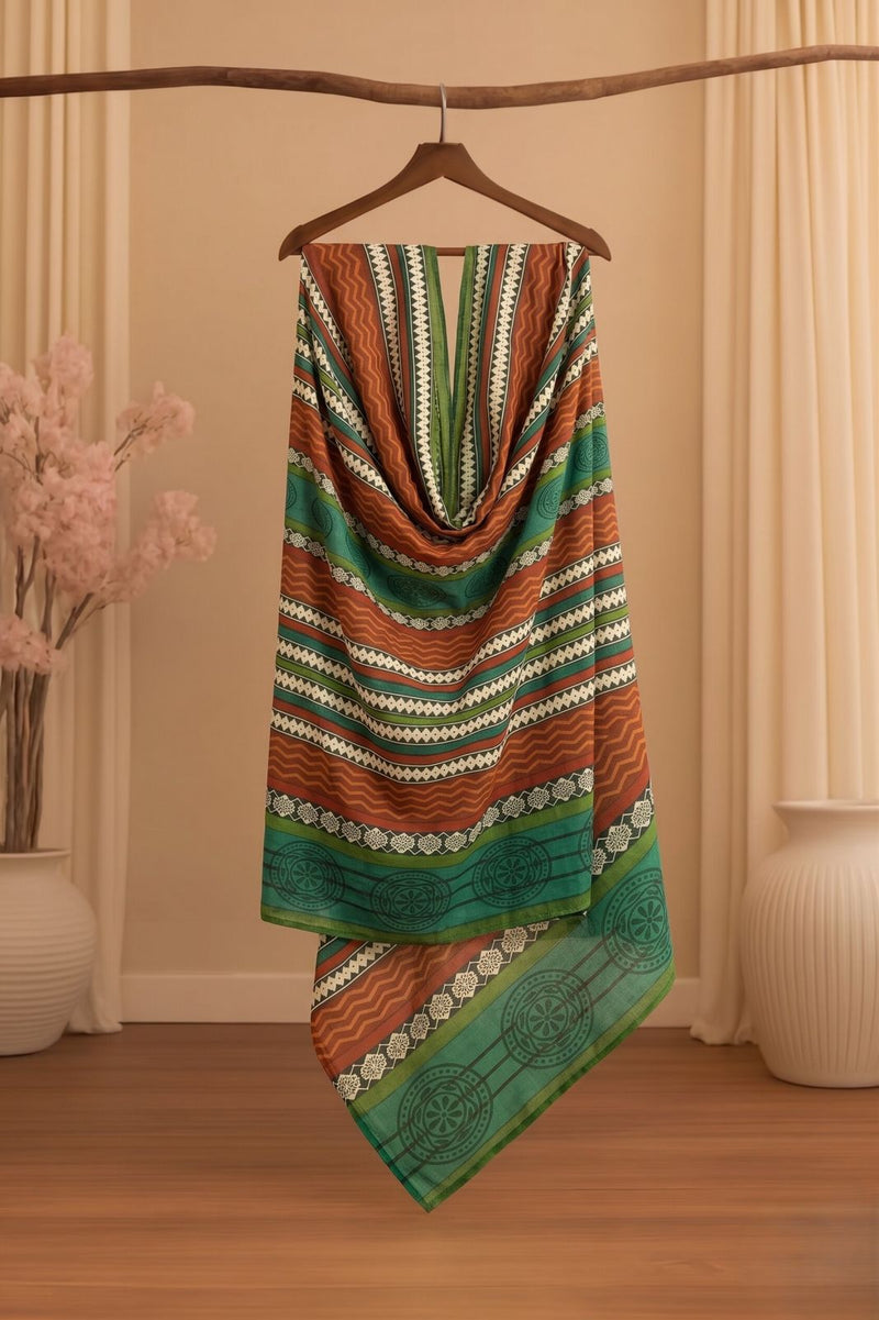 Sanskriti Vintage Multicolor Blend Wool Dupatta Stole Block Printed Wrap Veil