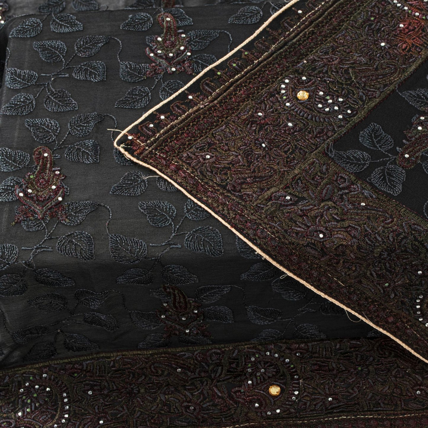 Sanskriti Vintage Black Pure Georgette Silk Dupatta Stole Embroidered Wrap Veil