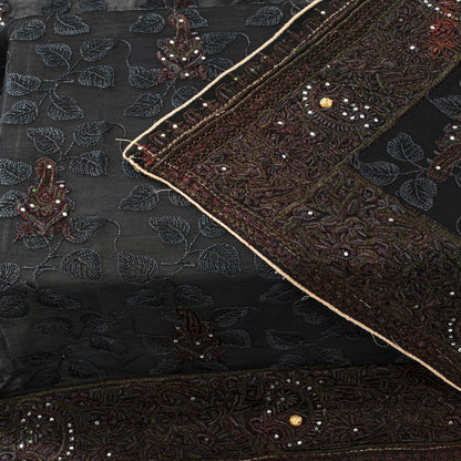 Sanskriti Vintage Black Pure Georgette Silk Dupatta Stole Embroidered Wrap Veil