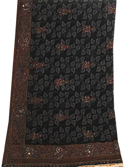 Sanskriti Vintage Black Pure Georgette Silk Dupatta Stole Embroidered Wrap Veil