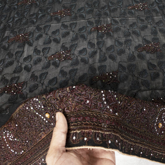 Sanskriti Vintage Black Pure Georgette Silk Dupatta Stole Embroidered Wrap Veil