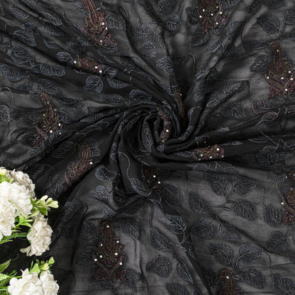 Sanskriti Vintage Black Pure Georgette Silk Dupatta Stole Embroidered Wrap Veil