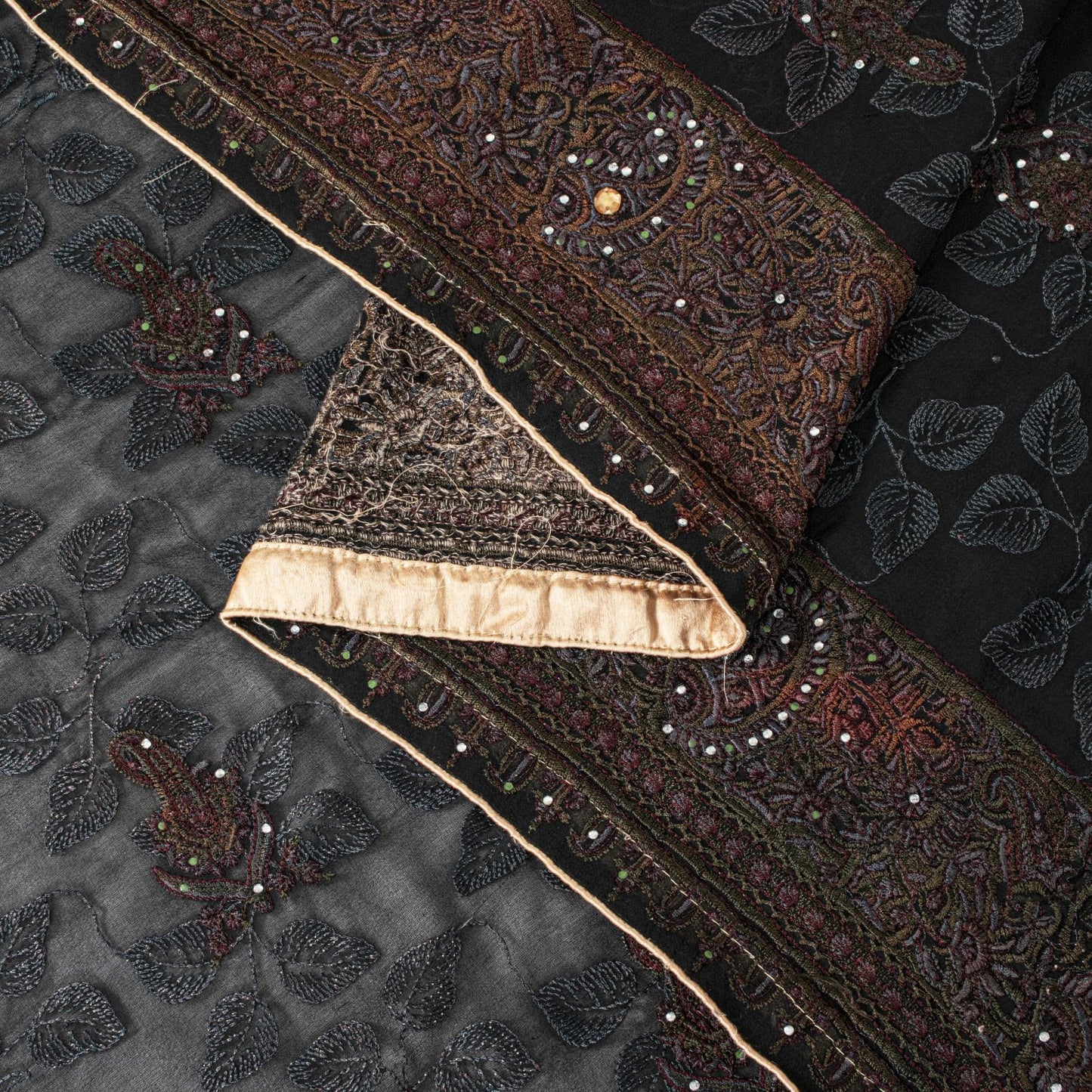 Sanskriti Vintage Black Pure Georgette Silk Dupatta Stole Embroidered Wrap Veil