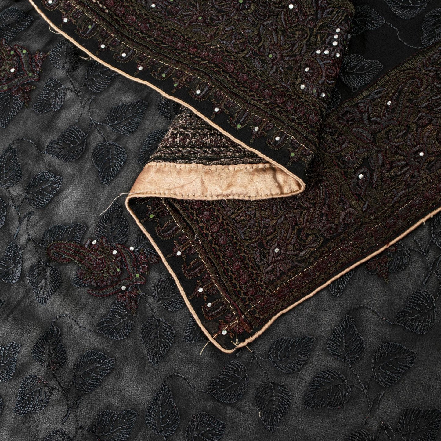 Sanskriti Vintage Black Pure Georgette Silk Dupatta Stole Embroidered Wrap Veil