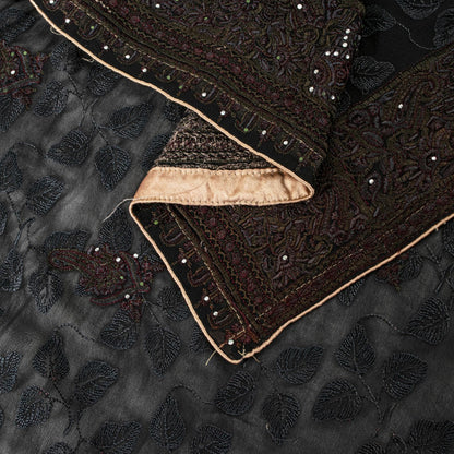 Sanskriti Vintage Black Pure Georgette Silk Dupatta Stole Embroidered Wrap Veil