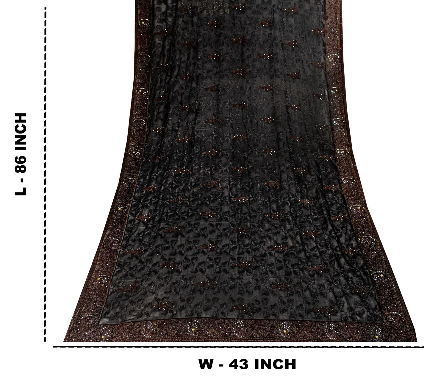Sanskriti Vintage Black Pure Georgette Silk Dupatta Stole Embroidered Wrap Veil