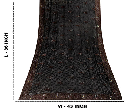 Sanskriti Vintage Black Pure Georgette Silk Dupatta Stole Embroidered Wrap Veil