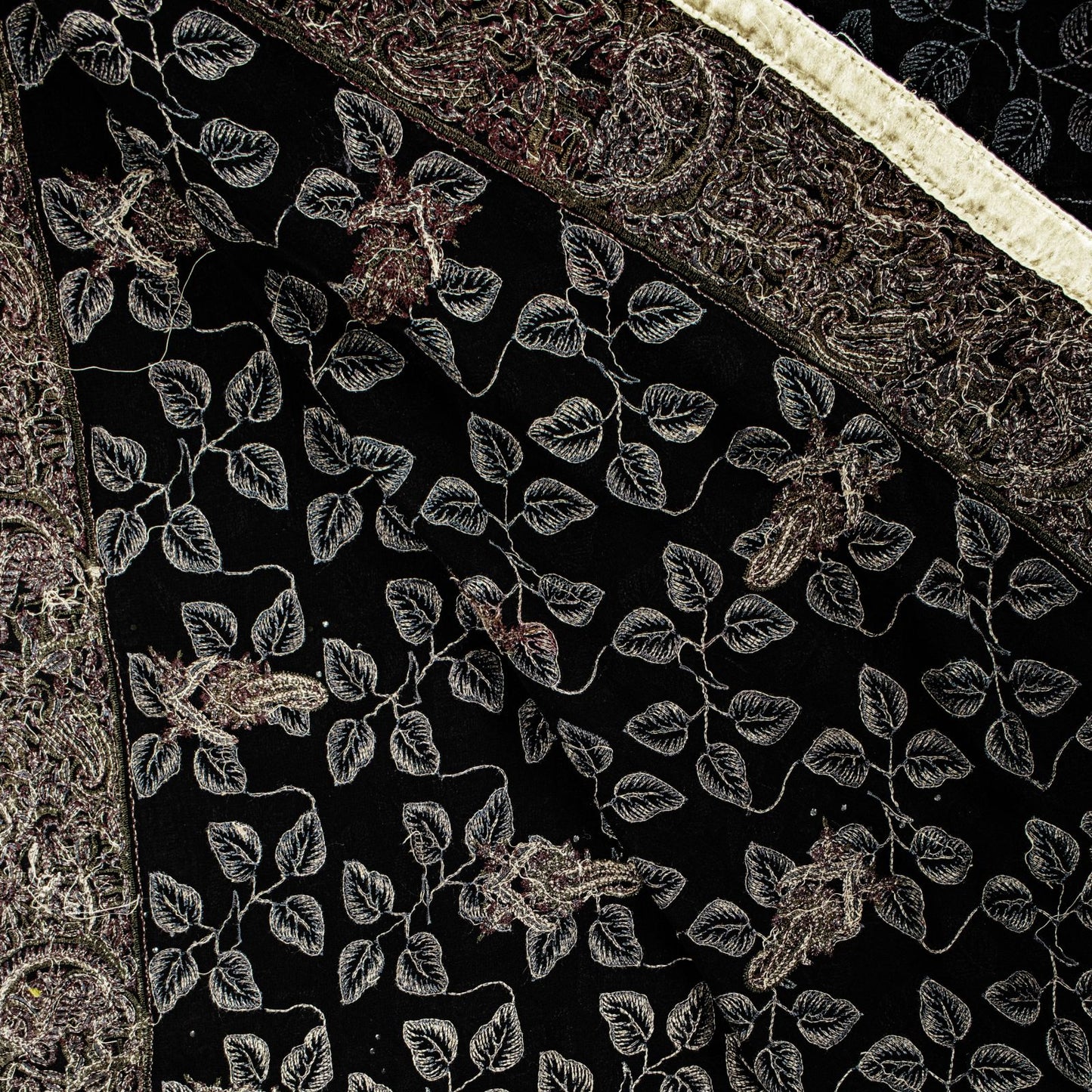 Sanskriti Vintage Black Pure Georgette Silk Dupatta Stole Embroidered Wrap Veil