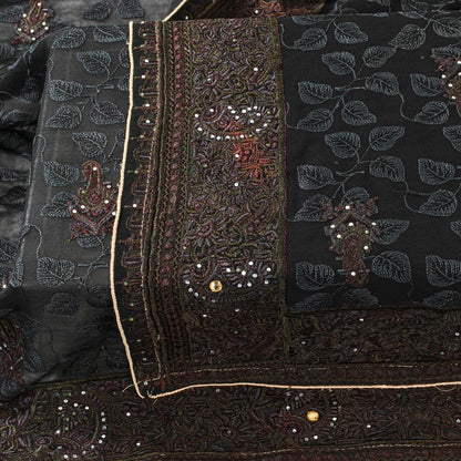 Sanskriti Vintage Black Pure Georgette Silk Dupatta Stole Embroidered Wrap Veil