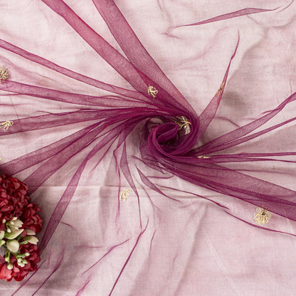Sanskriti Vintage Purple Net Dupatta Stole Hand Embroidered Zari Zardozi Veil