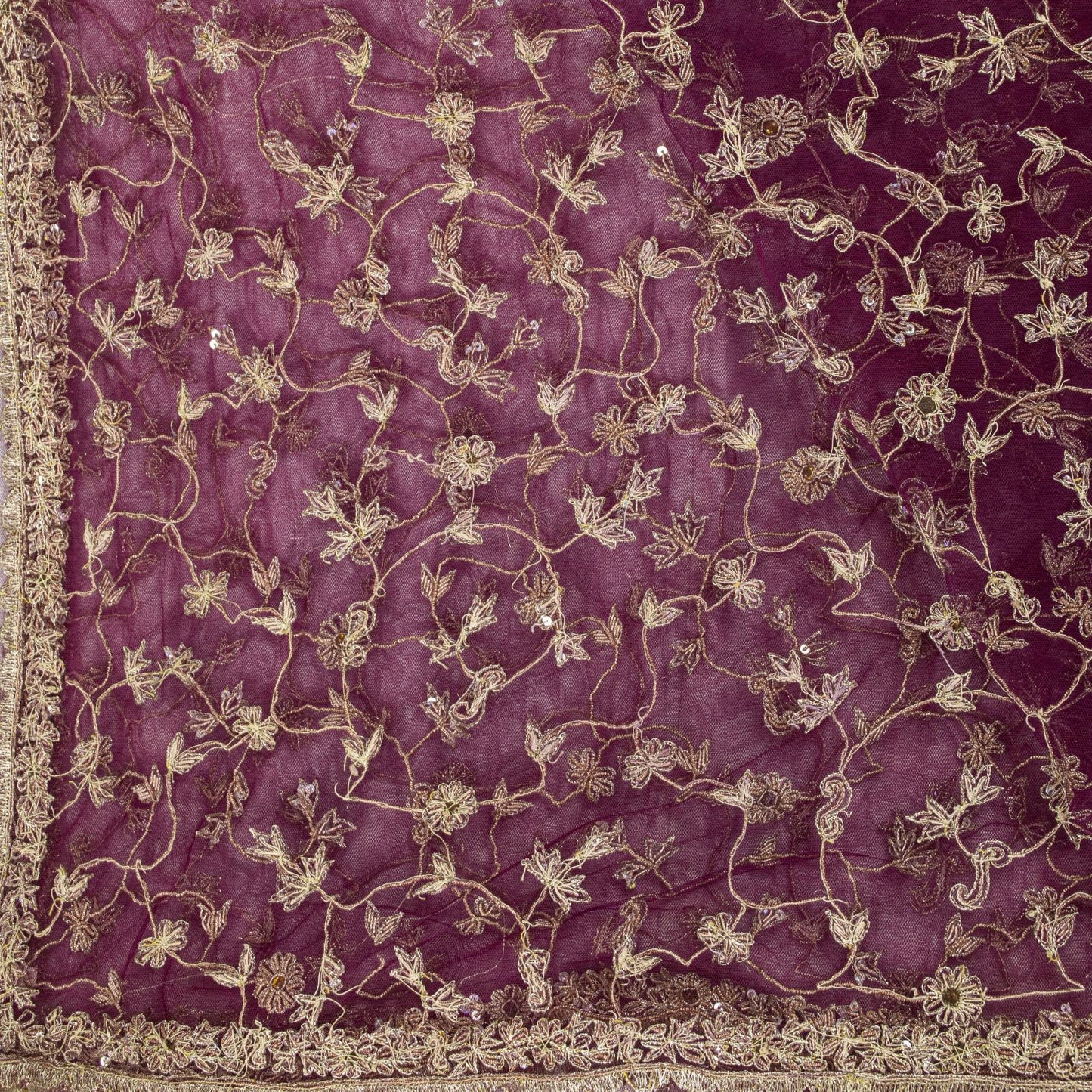 Sanskriti Vintage Purple Net Dupatta Stole Hand Embroidered Zari Zardozi Veil