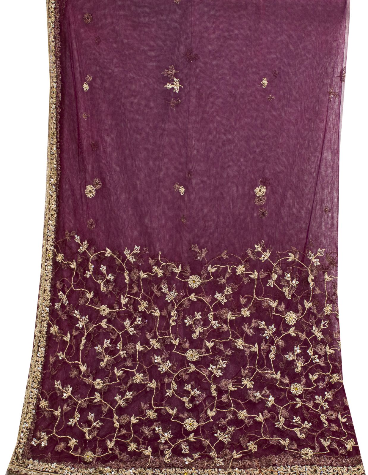 Sanskriti Vintage Purple Net Dupatta Stole Hand Embroidered Zari Zardozi Veil