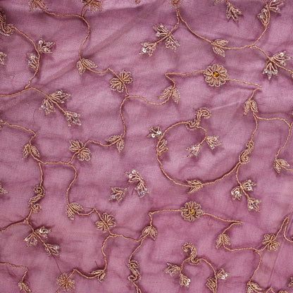 Sanskriti Vintage Purple Net Dupatta Stole Hand Embroidered Zari Zardozi Veil