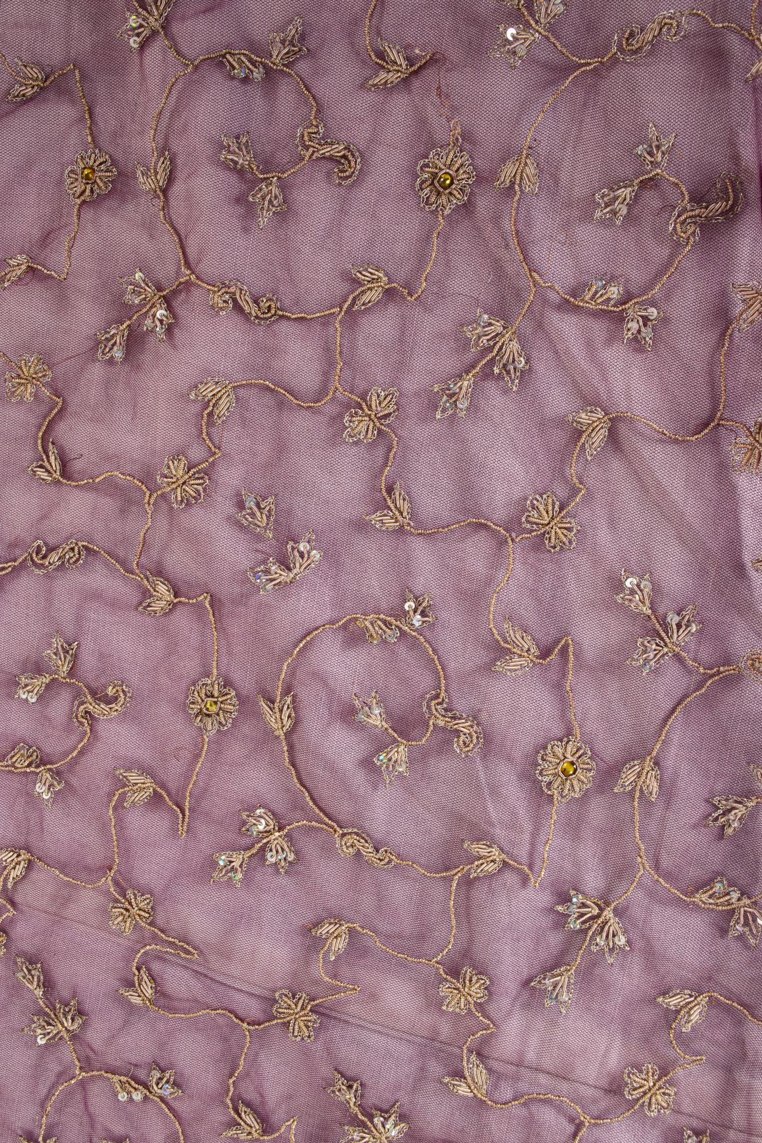 Sanskriti Vintage Purple Net Dupatta Stole Hand Embroidered Zari Zardozi Veil
