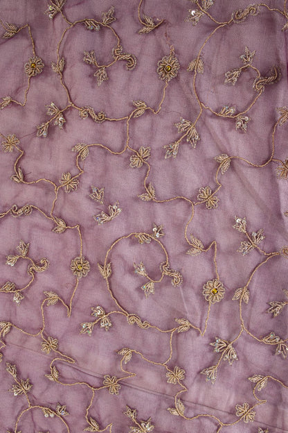 Sanskriti Vintage Purple Net Dupatta Stole Hand Embroidered Zari Zardozi Veil