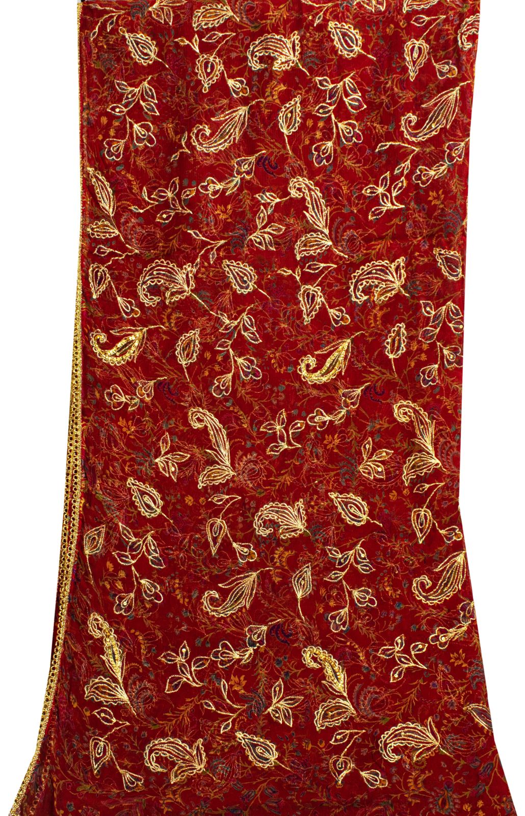 Sanskriti Vintage Red Pure Chiffon Silk Dupatta Stole Embroidered Zari Sequins