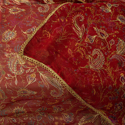 Sanskriti Vintage Red Pure Chiffon Silk Dupatta Stole Embroidered Zari Sequins
