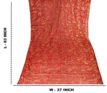 Sanskriti Vintage Red Pure Chiffon Silk Dupatta Stole Embroidered Zari Sequins