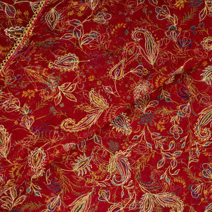 Sanskriti Vintage Red Pure Chiffon Silk Dupatta Stole Embroidered Zari Sequins