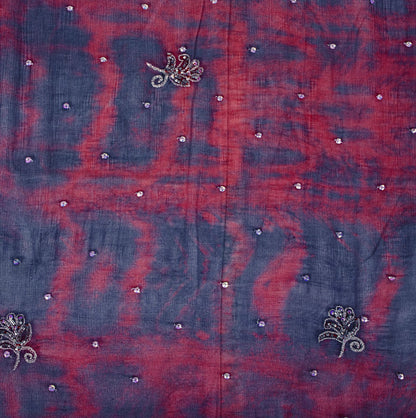 Sanskriti Vintage Dupatta Stole Blue-Red Pure Chiffon Tie-Dye & Hand Embroidered