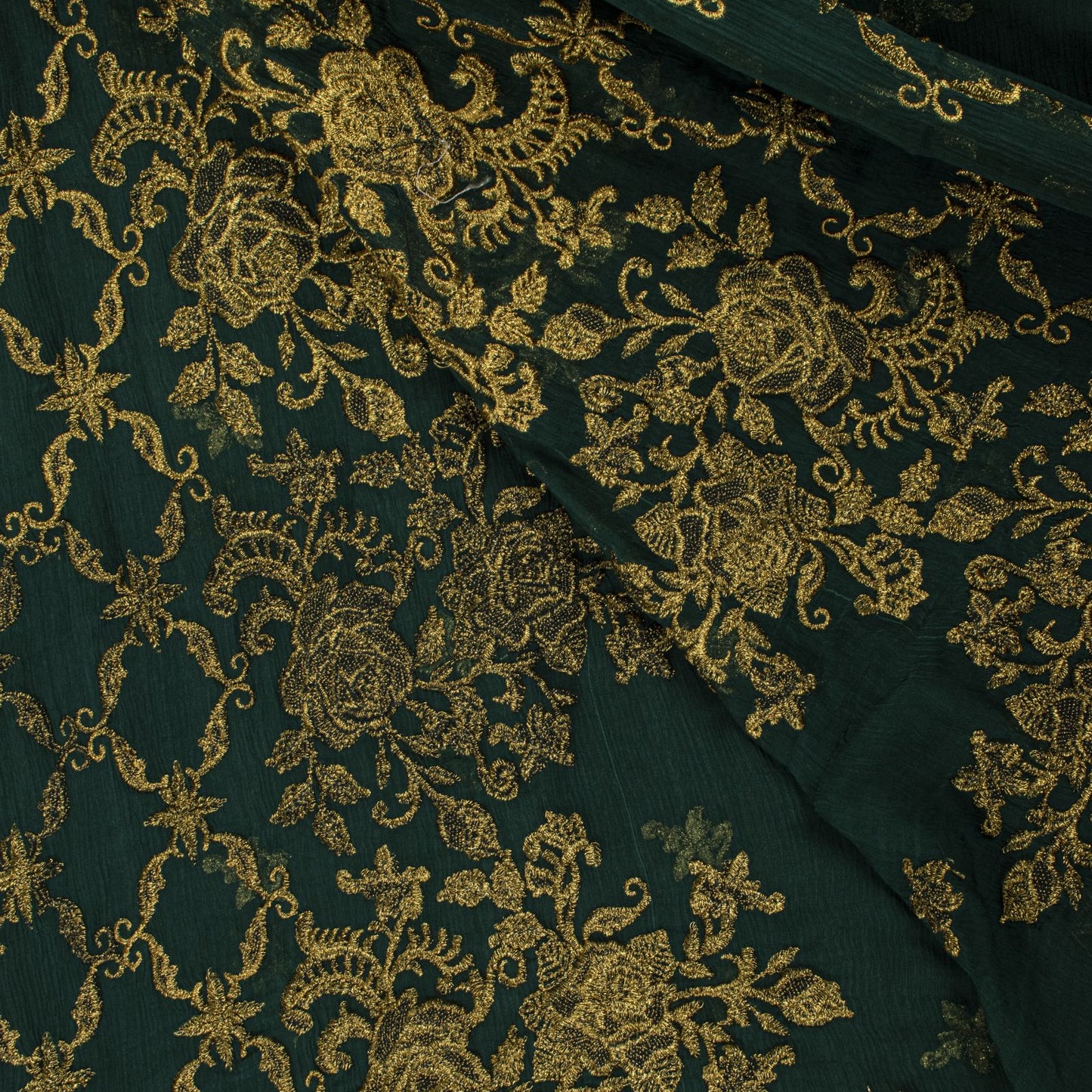 Sanskriti Vintage Dark Green Chiffon Dupatta Sheer 90x49 Inch Gold Work