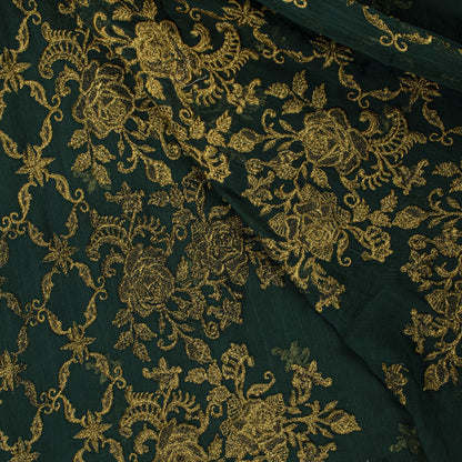Sanskriti Vintage Dark Green Chiffon Dupatta Sheer 90x49 Inch Gold Work