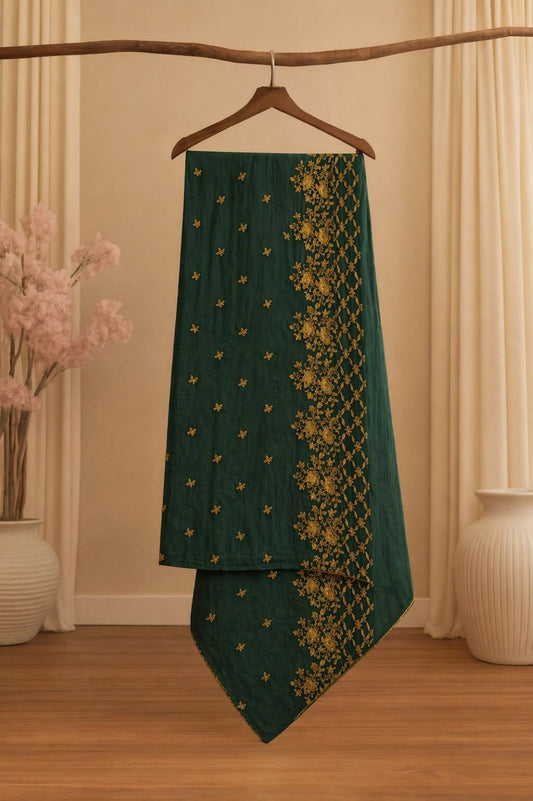 Sanskriti Vintage Dark Green Chiffon Dupatta Sheer 90x49 Inch Gold Work