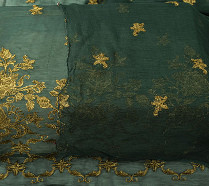 Sanskriti Vintage Dark Green Chiffon Dupatta Sheer 90x49 Inch Gold Work