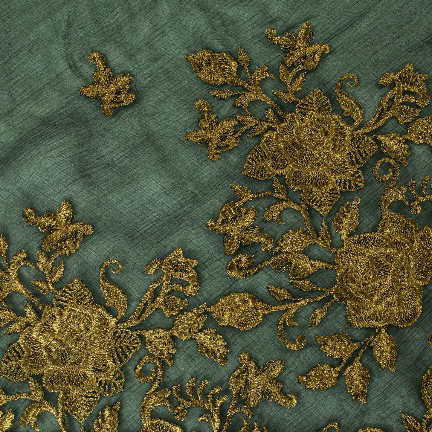 Sanskriti Vintage Dark Green Chiffon Dupatta Sheer 90x49 Inch Gold Work