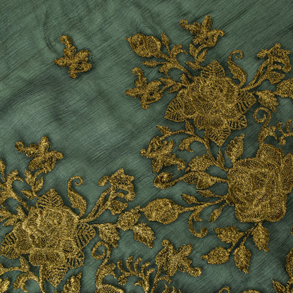 Sanskriti Vintage Dark Green Chiffon Dupatta Sheer 90x49 Inch Gold Work