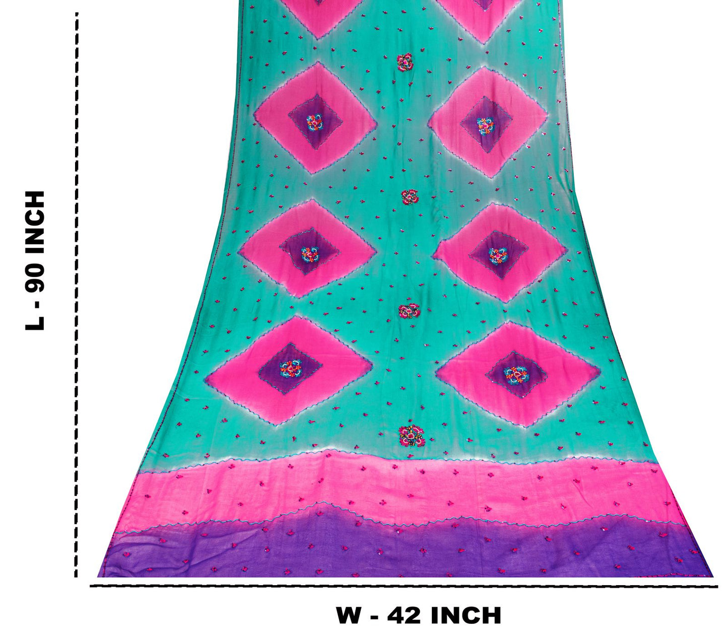 Sanskriti Vintage Dupatta Stole Green-Pink Pure Georgette Hand Embroidered Veil