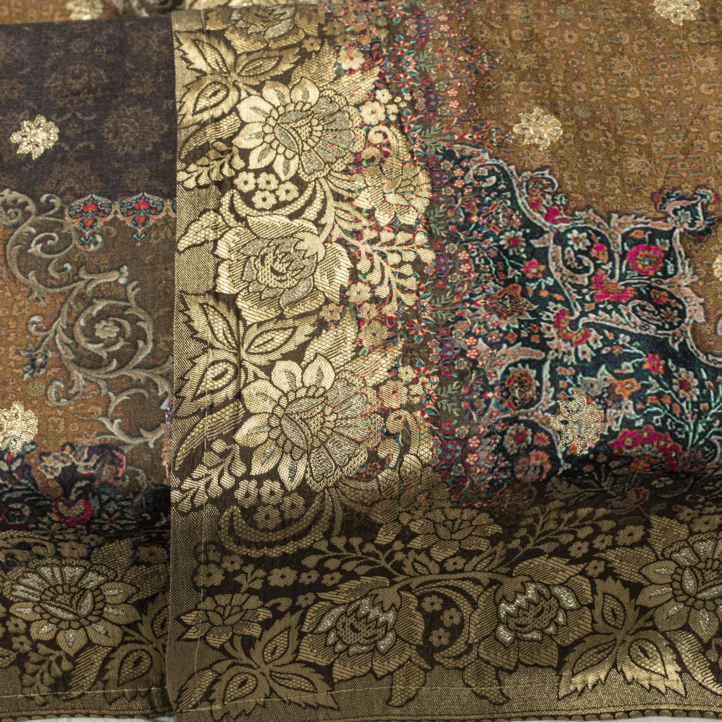 Sanskriti Vintage Brown Pure Silk Dupatta Stole Brocade Hand Woven-Printed Veil