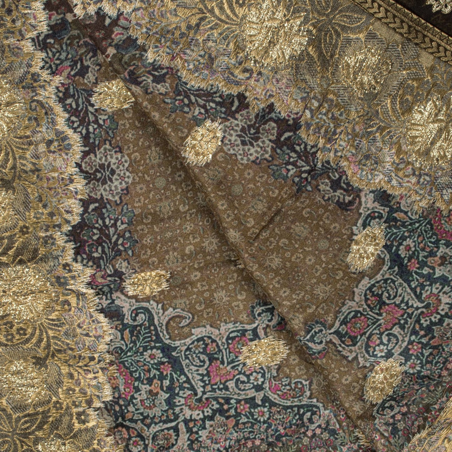 Sanskriti Vintage Brown Pure Silk Dupatta Stole Brocade Hand Woven-Printed Veil