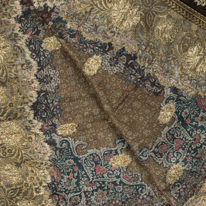 Sanskriti Vintage Brown Pure Silk Dupatta Stole Brocade Hand Woven-Printed Veil