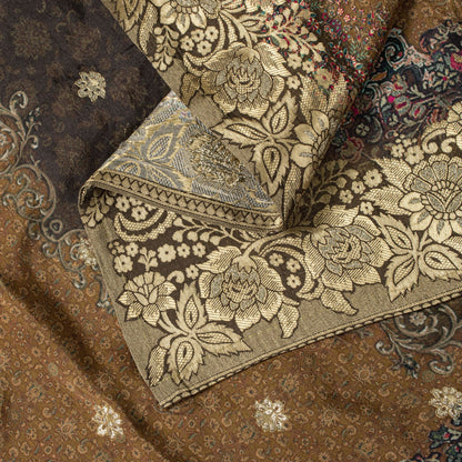 Sanskriti Vintage Brown Pure Silk Dupatta Stole Brocade Hand Woven-Printed Veil