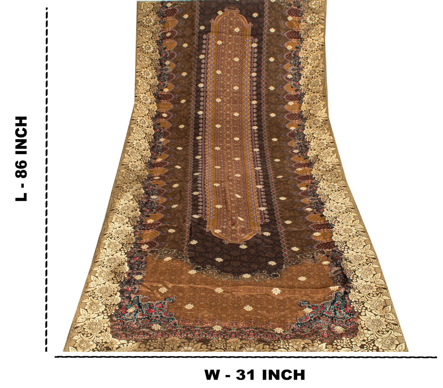 Sanskriti Vintage Brown Pure Silk Dupatta Stole Brocade Hand Woven-Printed Veil