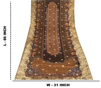 Sanskriti Vintage Brown Pure Silk Dupatta Stole Brocade Hand Woven-Printed Veil