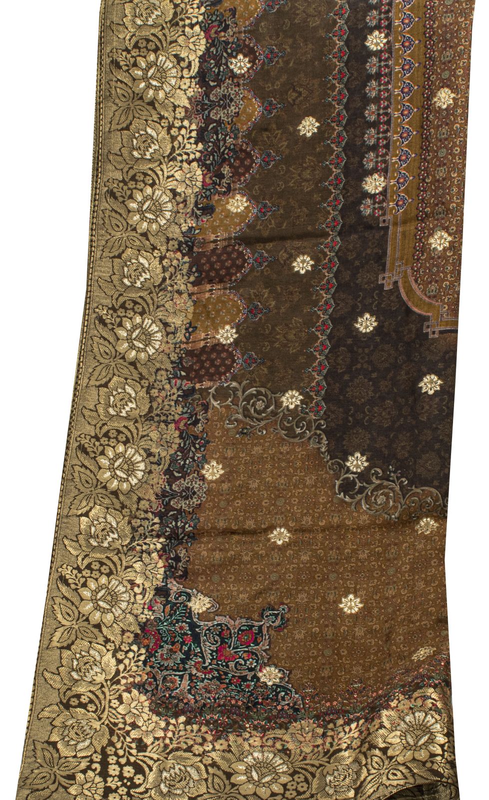 Sanskriti Vintage Brown Pure Silk Dupatta Stole Brocade Hand Woven-Printed Veil