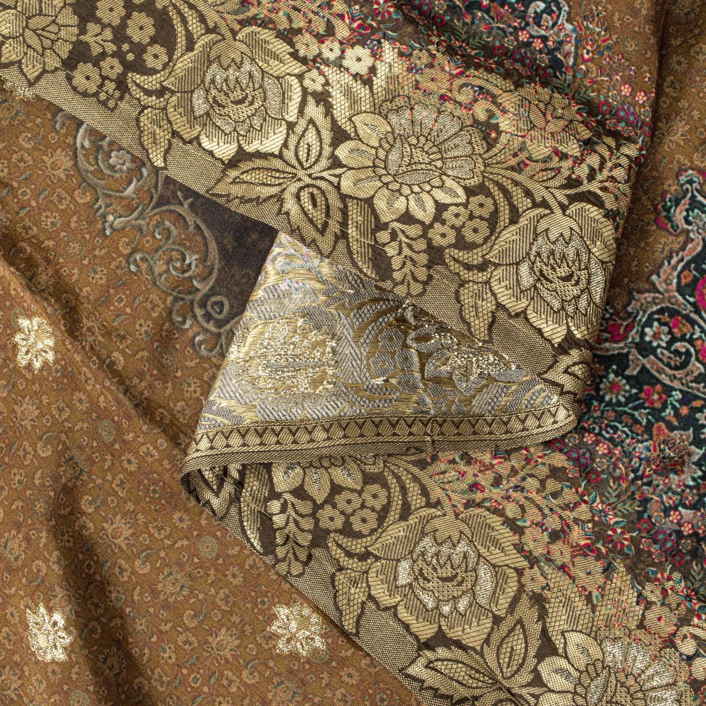 Sanskriti Vintage Brown Pure Silk Dupatta Stole Brocade Hand Woven-Printed Veil