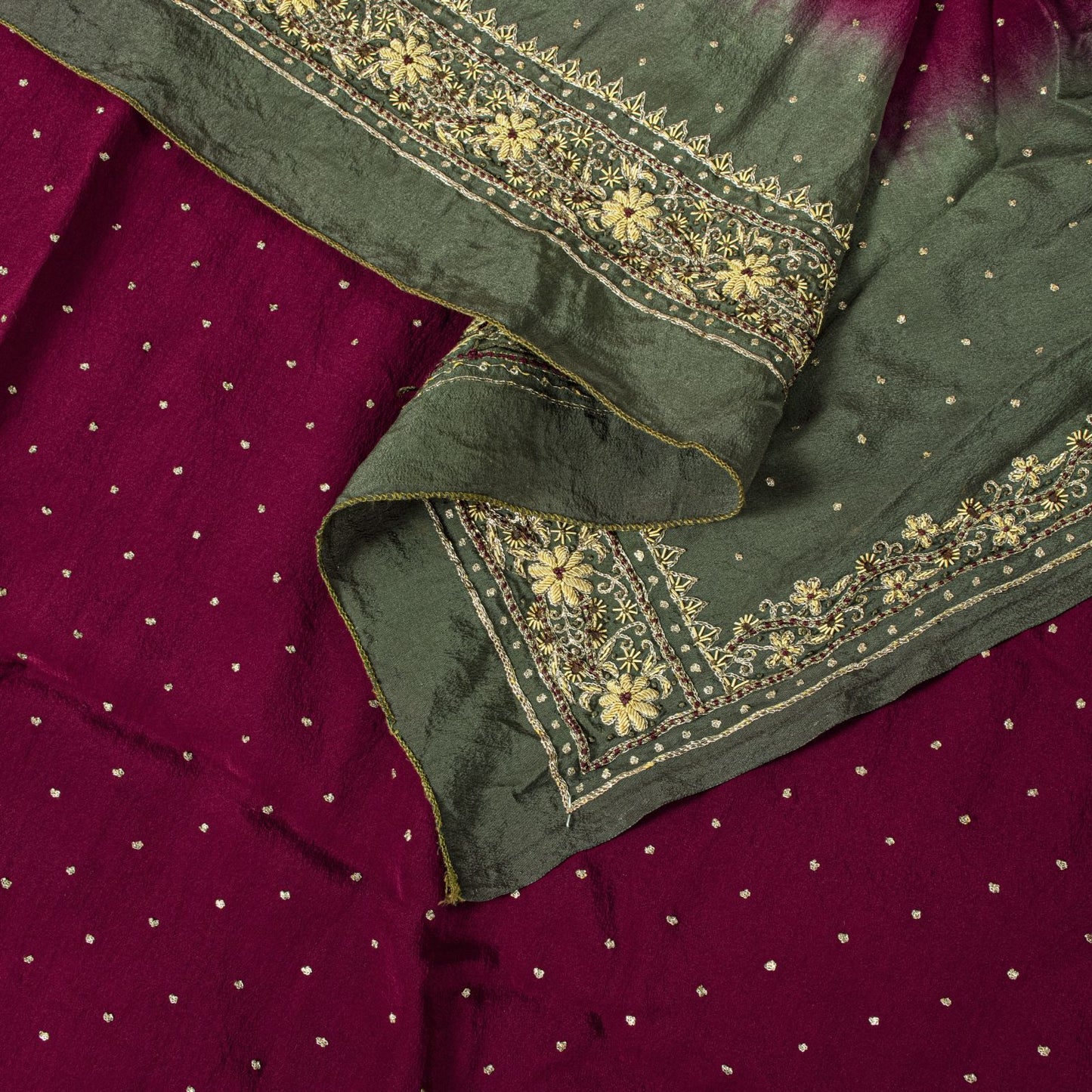 Sanskriti Vintage Dark Red Pure Crepe Silk Dupatta Stole Hand Embroidery Zardozi