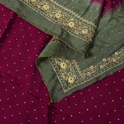 Sanskriti Vintage Dark Red Pure Crepe Silk Dupatta Stole Hand Embroidery Zardozi